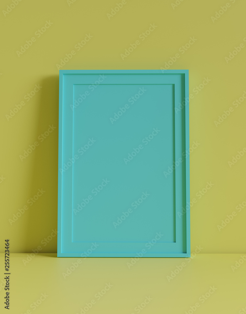 Blank picture frame with table and wall background. 3D rendering. Blank picture frame with table and wall background. 3D rendering.