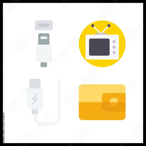 4 electronic icon. Vector illustration electronic set. wallet and television icons for electronic works