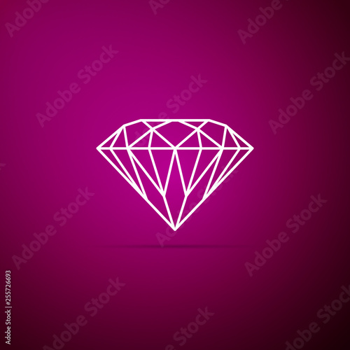 Diamond sign isolated on purple background. Jewelry symbol. Gem stone. Flat design. Vector Illustration