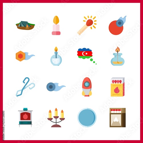 16 flame icon. Vector illustration flame set. stove and camp night icons for flame works