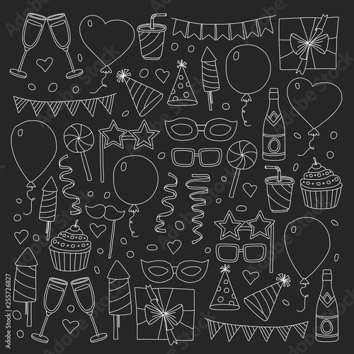 Vector pattern with bithday icons. Holiday and celebration.