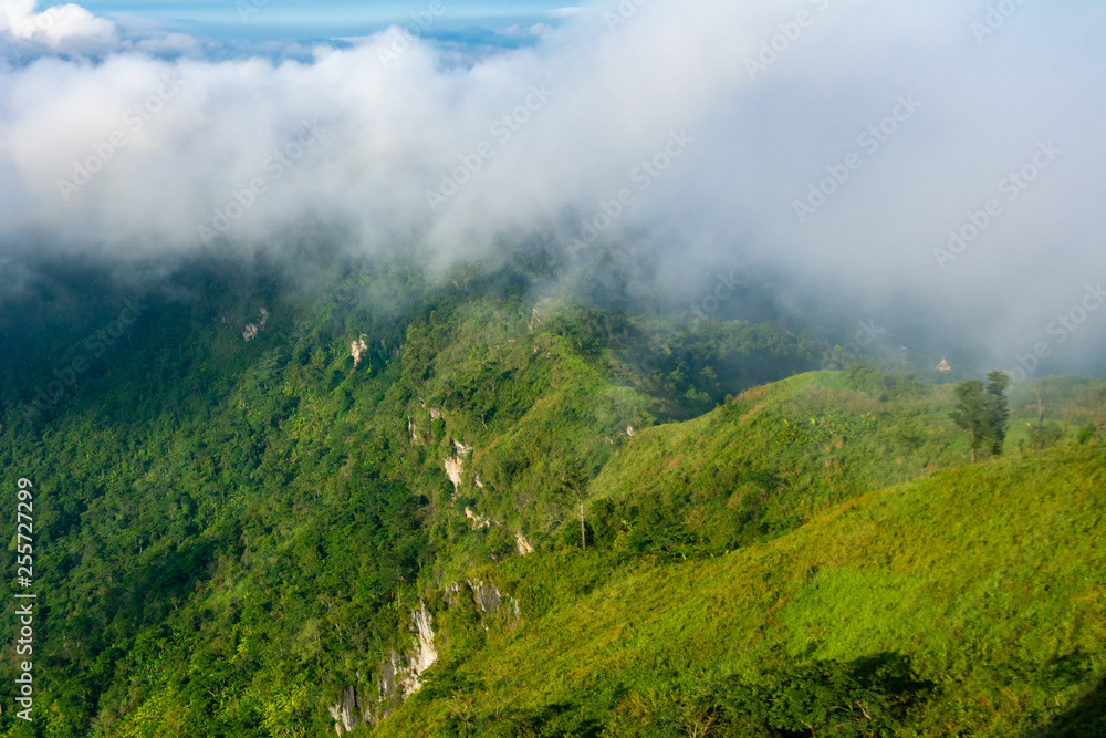 Beautiful mountain landscape in the Phu Chi fa National Park in Chiang Rai Province, Thailand.