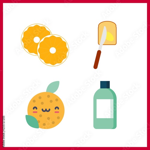 4 vegetarian icon. Vector illustration vegetarian set. orange and fatty bread icons for vegetarian works