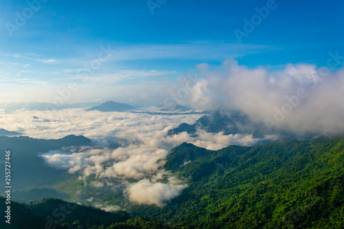 Beautiful mountain landscape in the Phu Chi fa National Park in Chiang Rai Province, Thailand.