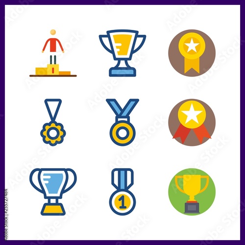 9 champion icon. Vector illustration champion set. medal and trophy icons for champion works