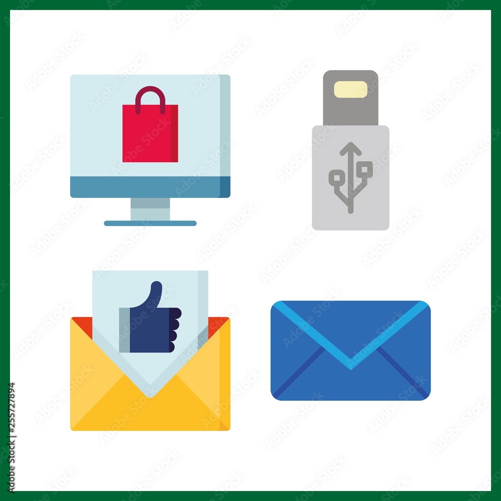 4 electronic icon. Vector illustration electronic set. usb and online shop icons for electronic works 4 electronic icon. Vector illustration electronic set. usb and online shop icons for electronic works