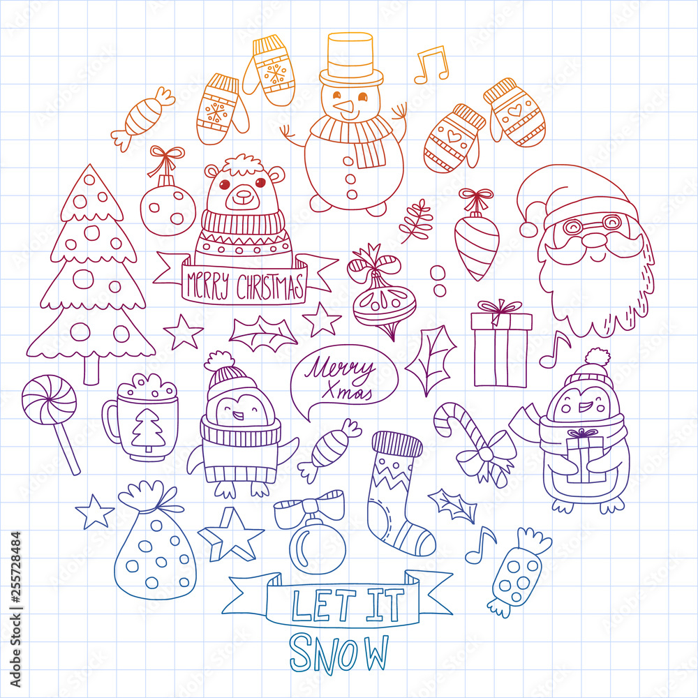 Vector doodle pattern with Christmas icons.