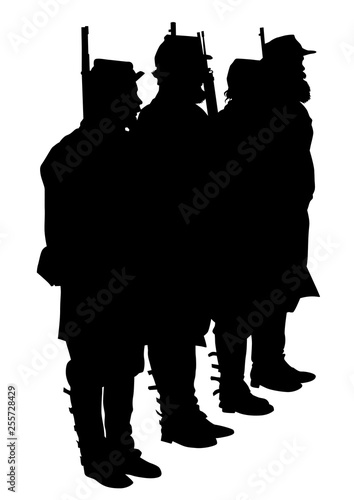 American soldiers in uniform of civil war times on white background