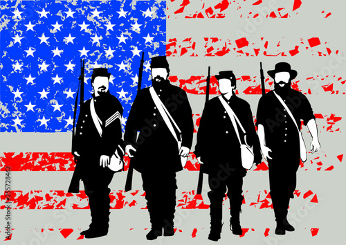 American soldiers in uniform of civil war times on white background