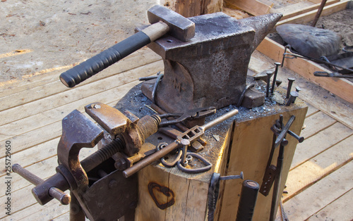 Blacksmithing. Anvil and tools.
