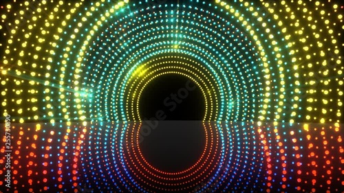 Seamless loop 3D animation of light tunnel stage for your video backgrounds, concert visual performances, presentations, dance parties, music clips, projection mapping, nightclubs, corporate events