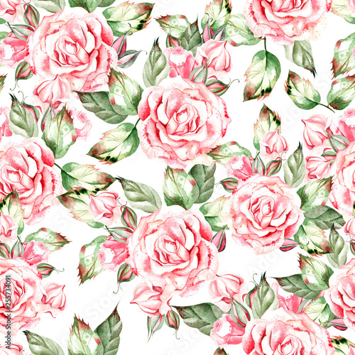 Beautiful watercolor wedding pattern with rose. 