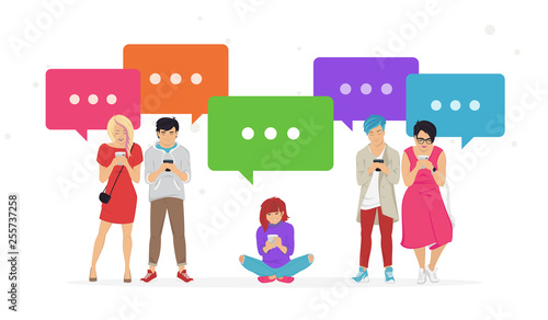 Chat speech bubbles for texting messages, communicating and sharing meme flat vector illustration