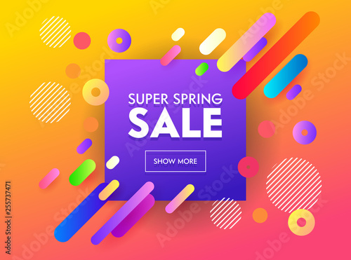 Super Sale Banner Abstract Geometric Design for Application. Color Circle with Drop Icon on Orange Background. Discount Fashion Poster. Abstract Promotion Material Flat Cartoon Vector Illustration