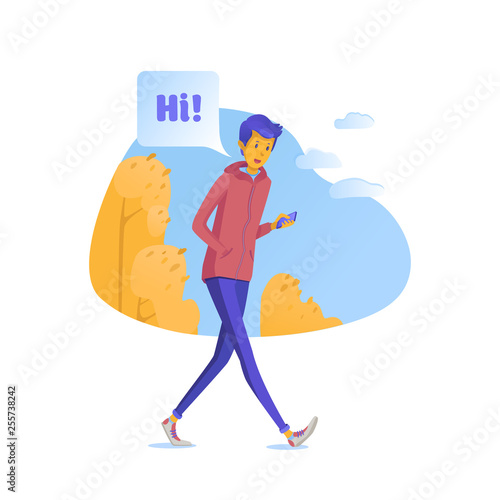 Teenager chatting online flat vector illustration