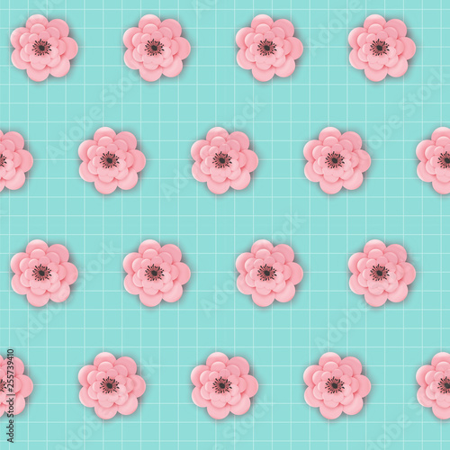 Paper Cut Flowers Seamless Pattern. Spring Floral Origami Background. Botanical Graphic Design Fabric Texture for Wallpaper, Wrapping. Vector illustration