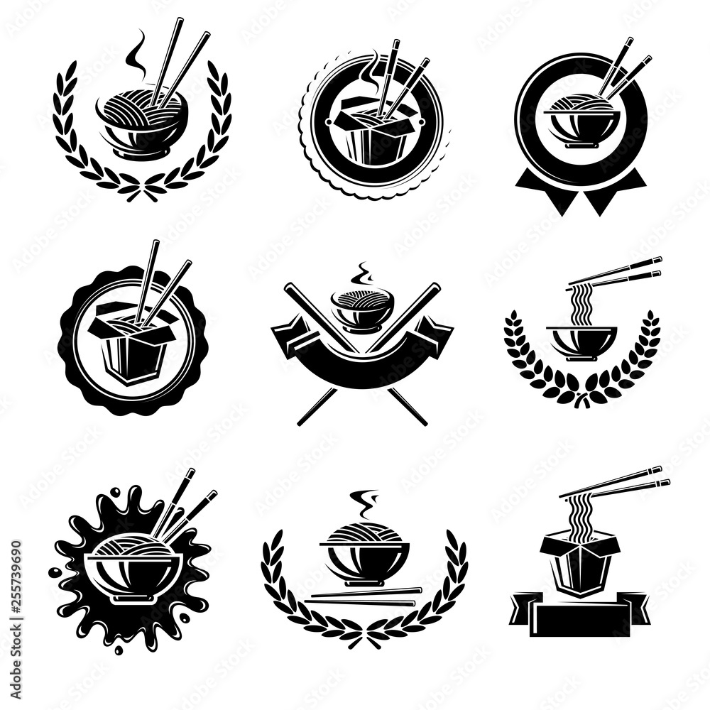 Noodle labels and elements set. Collection icon noodles. Vector Noodle labels and elements set. Collection icon noodles. Vector