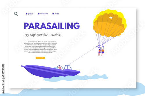 Parasailing landing page template with text space