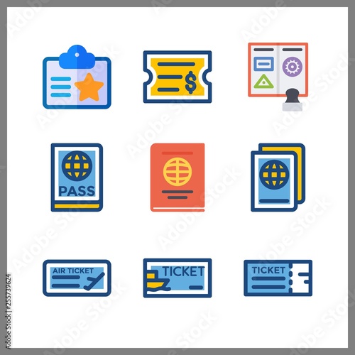 9 pass icon. Vector illustration pass set. id card and ticket icons for pass works