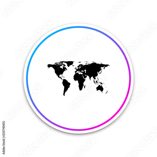World map icon isolated on white background. Circle white button. Vector Illustration