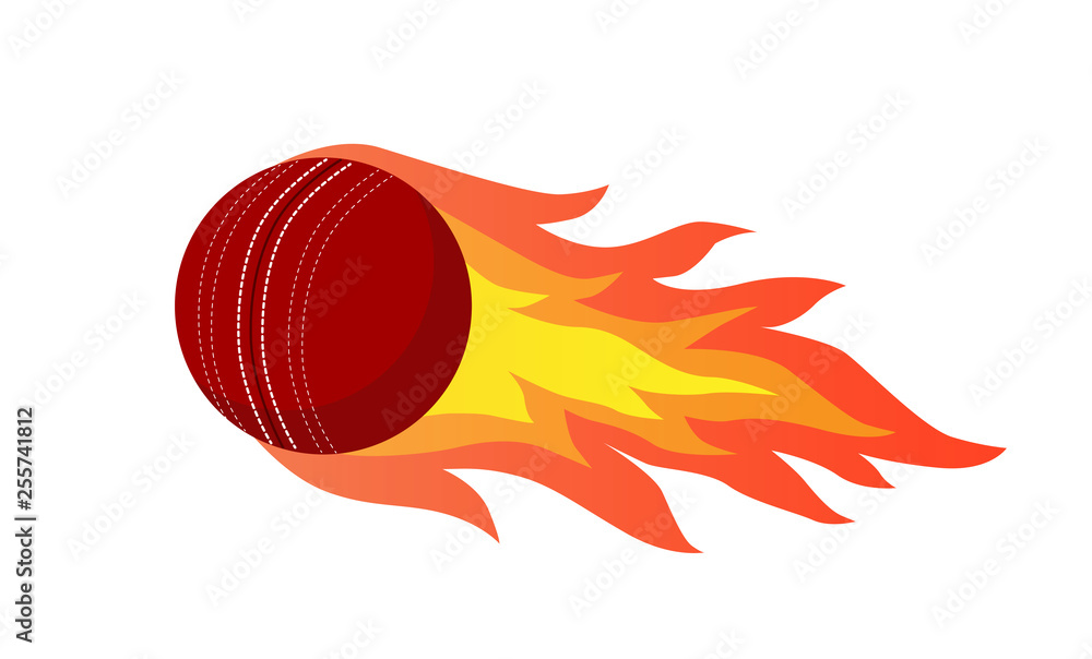 Red volume cricket ball with bright flame on white background. Vector sport  design. Sports, fitness, activity vector illustration. Vector elements of  equipment for cricket. Realistic color version. Stock Vector | Adobe Stock