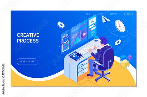 Web design, creative process. Teamwork. Vector illustration isometric style