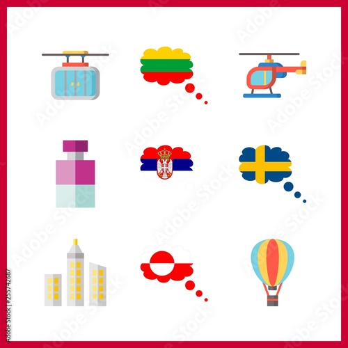 9 aerial icon. Vector illustration aerial set. helicopter and cologne icons for aerial works