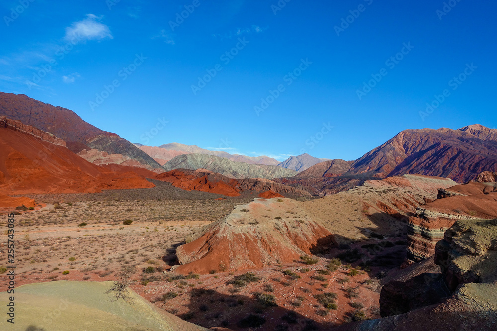 Argentina. La Yesera at the quebrada de las conchas at Cafayate in Salta, Argentina. Situated in a canyon with beautiful rock formations, sand stone, geological layers of stone and stunning views.