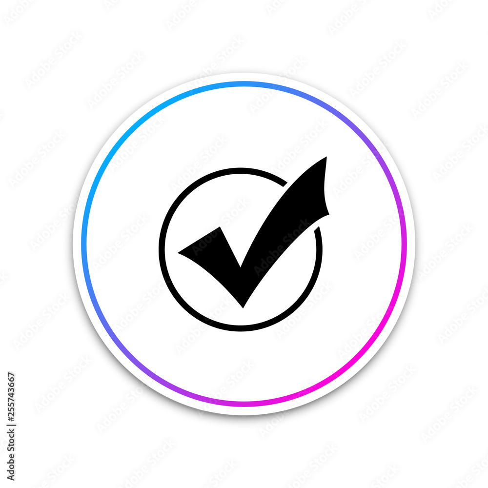 Check mark in round icon isolated on white background. Check list button sign. Circle white button. Vector Illustration Check mark in round icon isolated on white background. Check list button sign. Circle white button. Vector Illustration