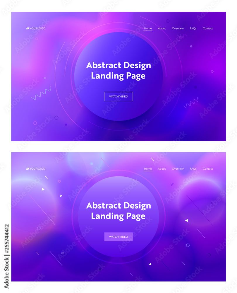 Electric Blue Abstract Circle Shape Composition Landing Page Background. Geometric Pink Curve Motion Gradient Pattern Set. Creative Element for Website Web Page. Flat Cartoon Vector Illustration