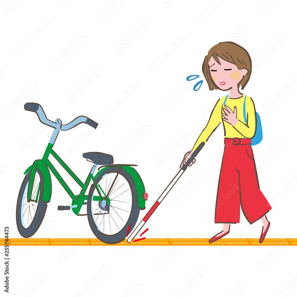 点字ブロックを白杖で確認しながら歩く女性と障害になっている自転車 Stock ベクター Adobe Stock 点字ブロックを白杖で確認しながら歩く女性と障害になっている自転車 Stock ベクター Adobe Stock