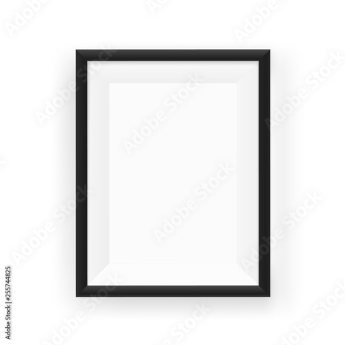 Realistic empty black picture frame on a wall. Vector illustration Isolated on white