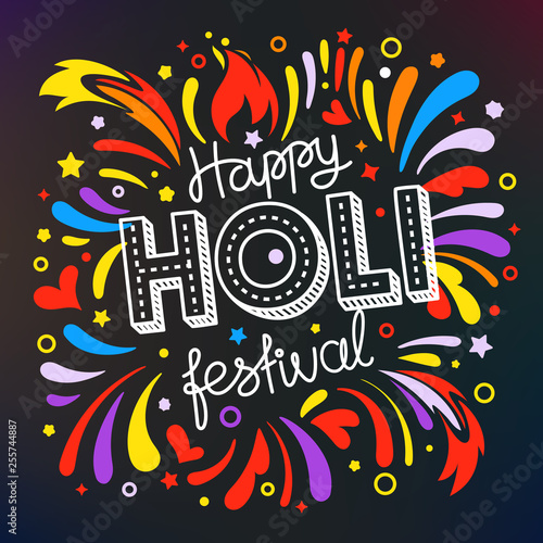 Party flyer frame template. Holi festival vector banner
