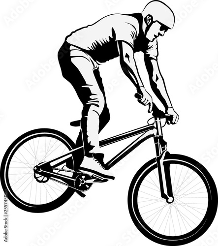 man doing bike trick - black and white vector illustration