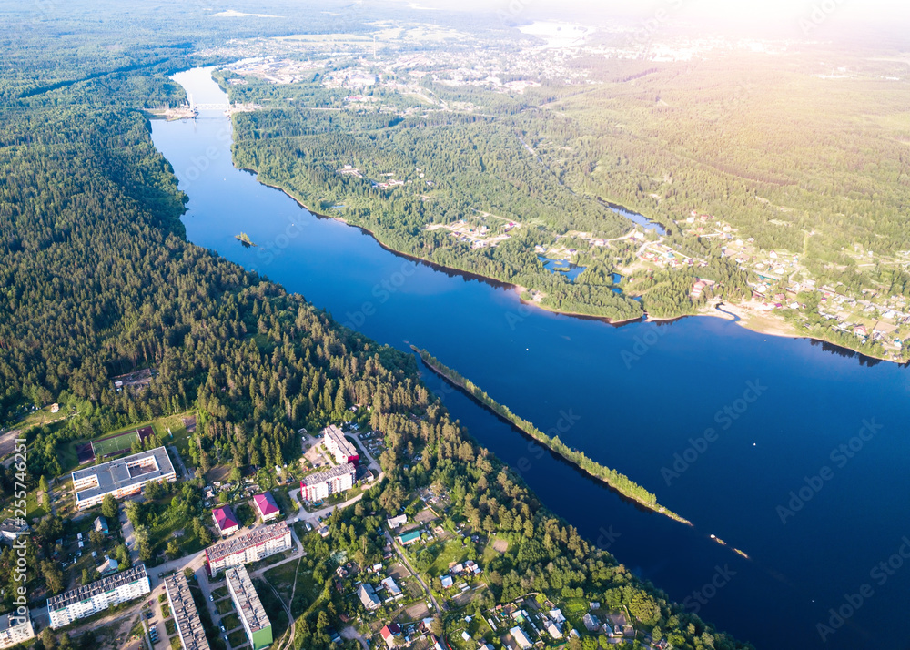 Aerial view of the Svir river in Leningrad region, Russia.
