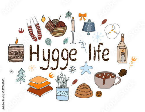 Cosy vector illustration hygge elements