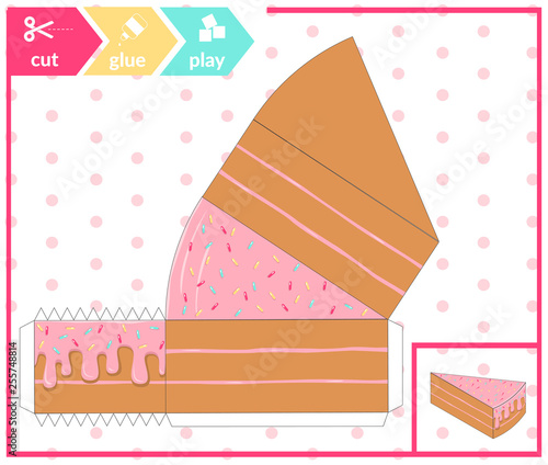 Colorful 3d pie of cake. Education paper game for preshool children. Vector illustration.