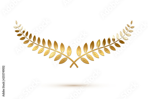 Golden shiny laurel wreath isolated on white background. Vector design element.