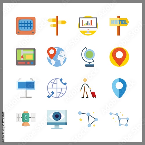 16 map icon. Vector illustration map set. satellite and monitor icons for map works