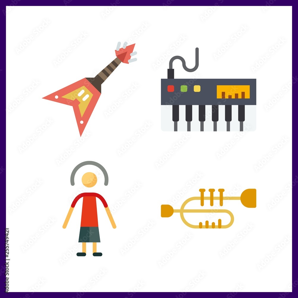 4 performer icon. Vector illustration performer set. trumpet and electric guitar icons for performer works
