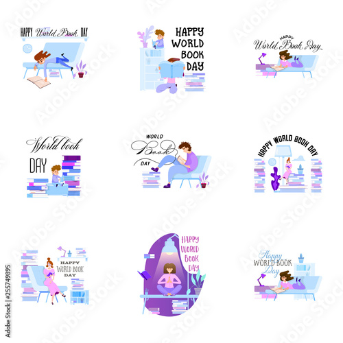 World Book Day set  Holiday poster - flat design.