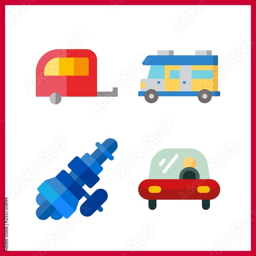 4 trailer icon. Vector illustration trailer set. distribution and rv icons for trailer works