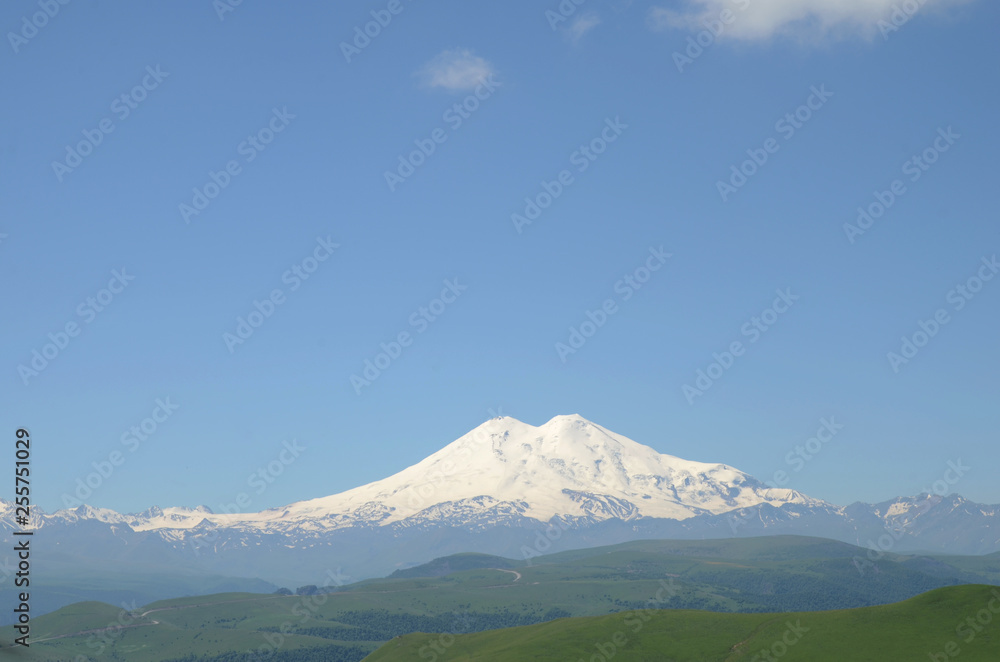 The views of the snowy peaks of mount Elbrus, mountain The views of the snowy peaks of mount Elbrus, mountain