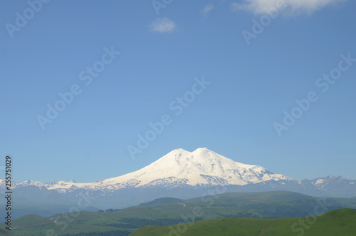 The views of the snowy peaks of mount Elbrus, mountain