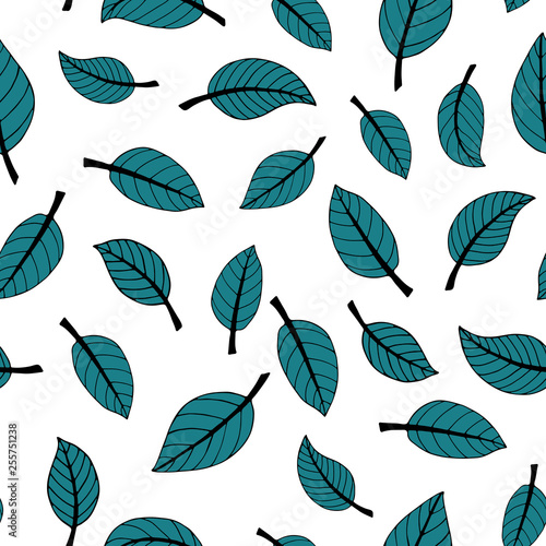 Botanical vector seamless pattern with aquamarine leaves