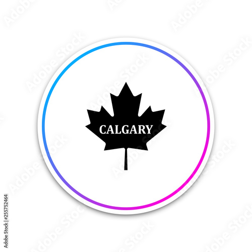 Canadian maple leaf with city name Calgary icon isolated on white background. Circle white button. Vector Illustration