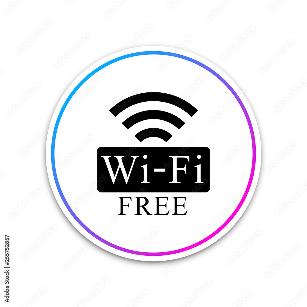 Free Wi-fi sign isolated on white background. Wi-fi symbol. Wireless Network icon. Wi-fi zone. Circle white button. Vector Illustration Free Wi-fi sign isolated on white background. Wi-fi symbol. Wireless Network icon. Wi-fi zone. Circle white button. Vector Illustration