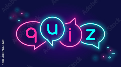 Quiz speech bubbles banner for social networks in neon light style on dark background
