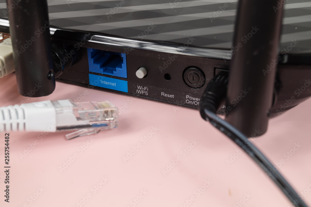 Wlan router with disconnected internet cable. Wlan router with disconnected internet cable.