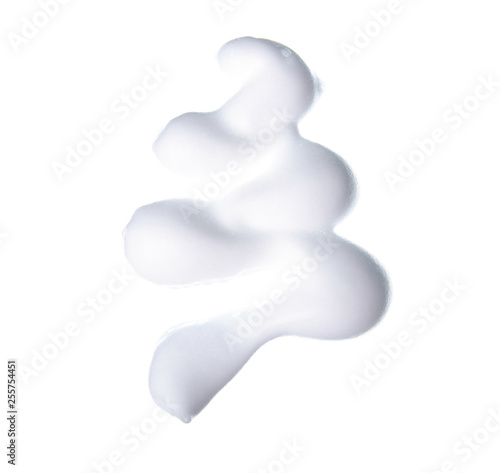 Cosmetic foam mousse on white background isolation, top view photo
